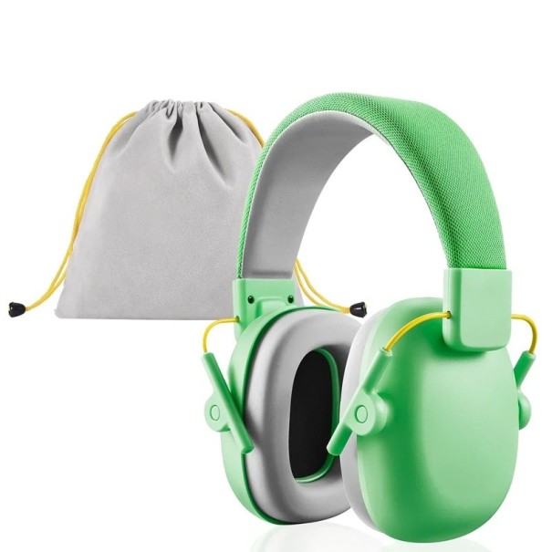 Orejeras para niños YHKEMA de 9 x 20 cm, protección contra el ruido, tamaño ajustable, cómodas orejeras, SNR 27dB, diseño ligero y plegable verde
