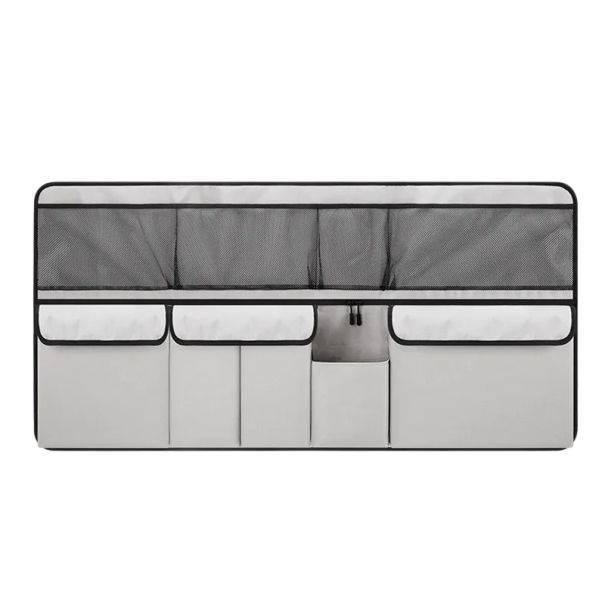 Organisateur de coffre de voiture 105 x 51 cm Suspendu sur les sièges arrière Tissu Oxford Système de rangement pratique Poches en filet et poches zippées gris