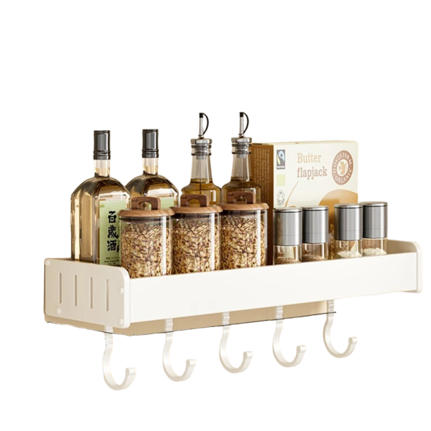 Organisateur mural de cuisine avec crochets Organiseur à épices Étagère de cuisine Organisateur multifonction 40 x 13,7 x 5,5 cm blanc