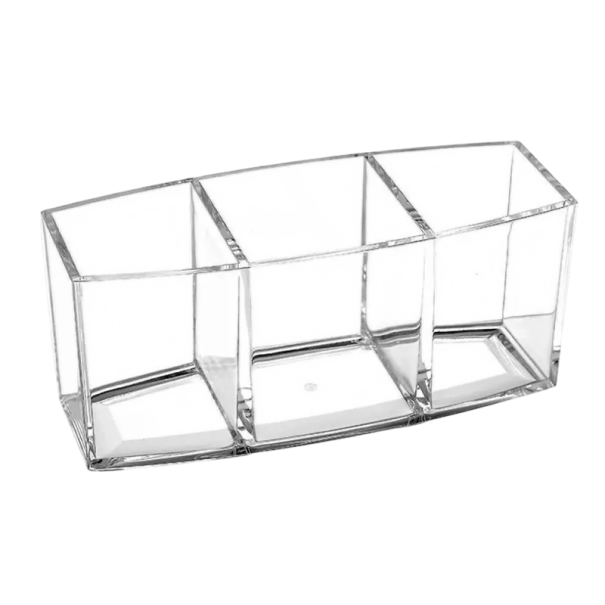 Organizador de cosméticos 3 compartimentos 18 x 8 x 7 cm suporte acrílico transparente para batons, vernizes e joias para mesa 1
