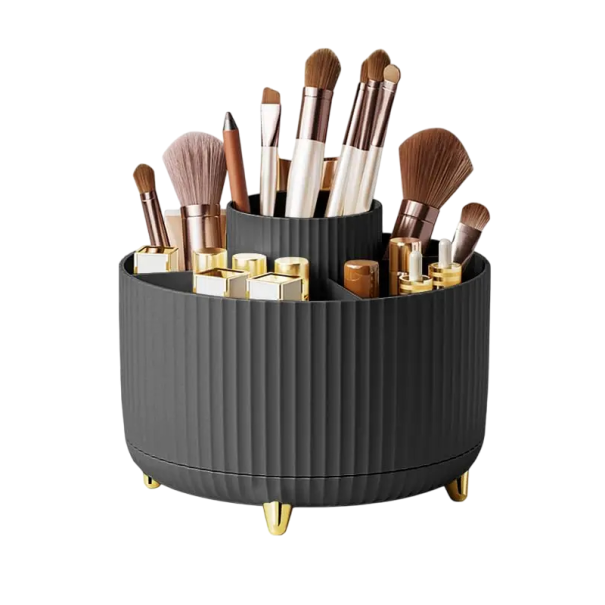 Organizador de cosméticos rotativo 360° 14 x 14 x 12 cm Caixa de armazenamento em plástico para maquilhagem Pincéis Batons Caneta Suporte de casa de banho Caixa portátil preto