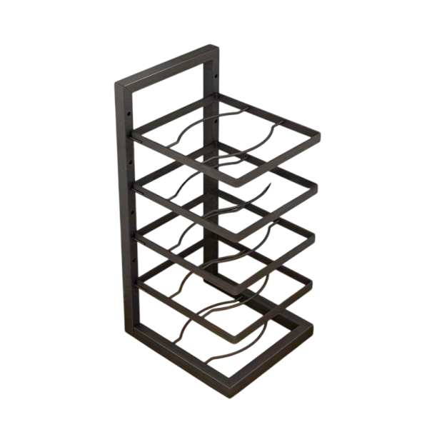 Organizador de panelas de cinco andares com níveis ajustáveis 26,5 × 22,5 × 51 cm em aço carbono preto para a cozinha e armário 1