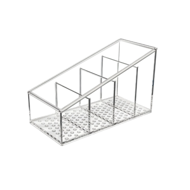 Organizador de plástico para comandos 4 compartimentos 6,6 x 14,7 x 8,6 cm suporte transparente para mesa caixa de arrumação para casa e escritório 1