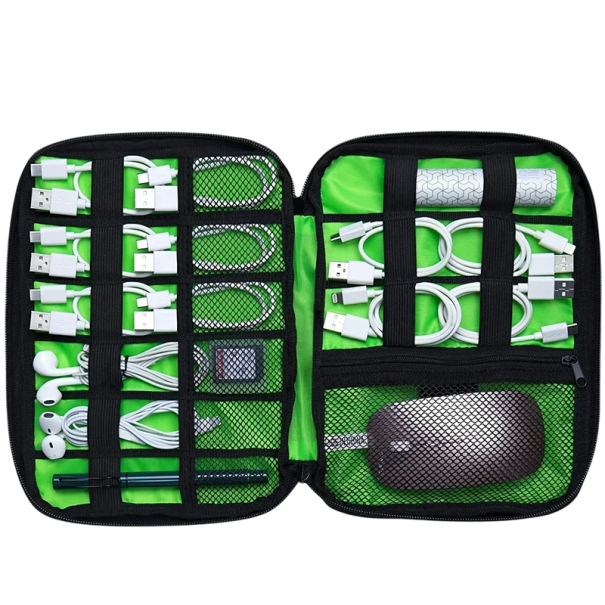 Organizador preto para acessórios eletrónicos 24x17x3,6 cm Estojo de viagem para cabos, carregadores e acessórios com compartimentos para uma organização clara 1
