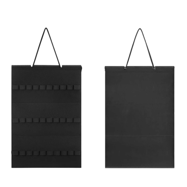 Organizador suspenso para acessórios de cabelo com 30 laços 59,3 × 30,8 cm organizador de parede em feltro para ganchos, elásticos e tiaras preto