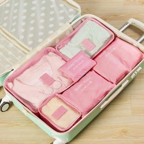 Organizadores de viagem coloridos para mala - 6 pcs rosa