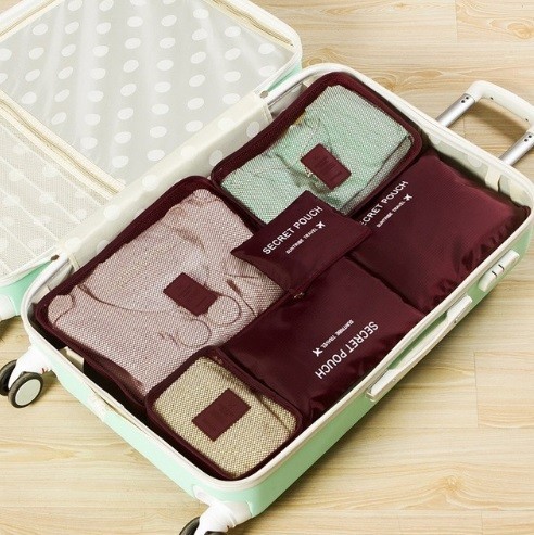 Organizatoare colorate de călătorie într-o valiză - 6 buc burgundă