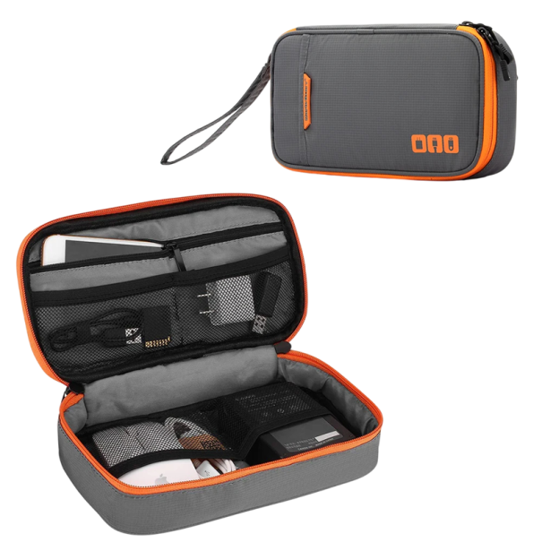 Organizator de călătorie pentru electronice și cabluri 12x4,5x23,5 cm Culori neutre Husă practică pentru încărcătoare, căști și accesorii gri