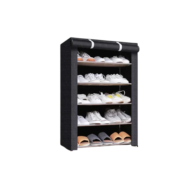 Organizator de pantofi din material textil rezistent la praf cu rafturi Cutie de depozitare pentru pantofi Organizator practic de acasă Sistem de depozitare a pantofilor negru