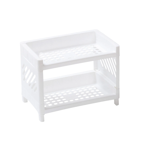 Organizator plastic alb 23 x 15 x 15 cm Cutie de depozitare cu două rafturi din PP Suport multifuncțional pentru cosmetice, bucătărie sau baie 1