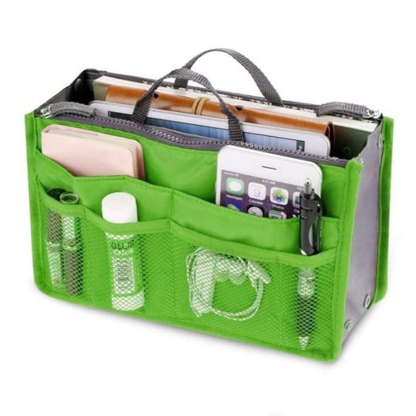 Organizér do kabelky na kosmetiku a drobnosti Cestovní taštička s uchy a zipem Mnoho kapes a přihrádek Polyester 27 x 16 x 9 cm zelená