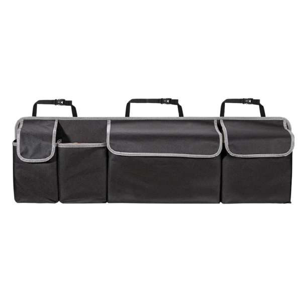 Organizér do kufru auta 90 x 27 cm Oxford Závěsný na zadní sedačky 3 uzavíratelné kapsy na suchý zip 1 otevřená kapsa Úložný systém 1