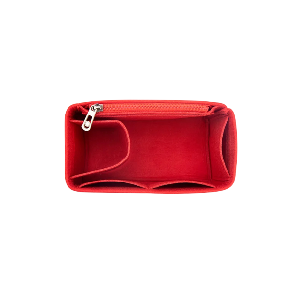Organizer für Damenhandtaschen mit Taschen und Reißverschluss 10×18×10 cm Filzeinsatz für die übersichtliche Organisation von Kosmetik und Kleinigkeiten rot