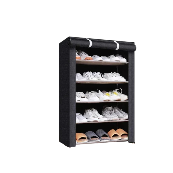 Organizer na buty tekstylny z półkami Pudełko na buty Praktyczny organizer domowy System przechowywania butów czarny