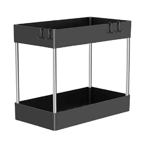 Organizér na čistící prostředky Dvoupatrový organizér Posuvný organizér pod dřez 30 x 32 x 14 cm černá