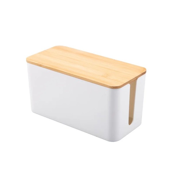 Organizér na kabely s bambusovým víkem, rozměr 23,5 x 11,5 cm, bílý nebo černý plast bílá