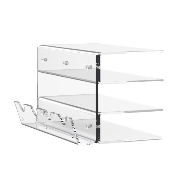 Organizér na klávesnice a myši tří stupňový stojan 178 x 267 x 155 mm s úložným prostorem, akryl, lehký průhledná