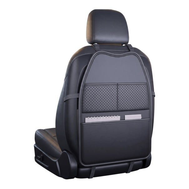 Organizér na opěradlo auta Multifunkční úložná taška na sedadlo 3 kapsy 59 x 42,5 cm PU kůže Černý Ochrana sedadla proti kopání a špíně 1