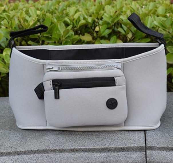 Organizzatore da viaggio per passeggino con cinghie per il manico Borsa in neoprene per accessori per bambini con tasche con zip 31,5 x 9,5 x grigio