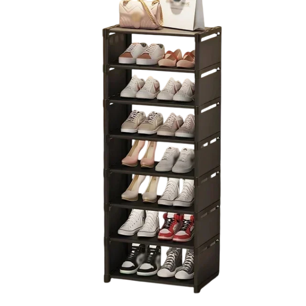 Organizzatore per scarpe multi-strato regolabile Supporto pratico con 8 ripiani per risparmiare spazio Design moderno Dimensioni  107x42x26 cm nero