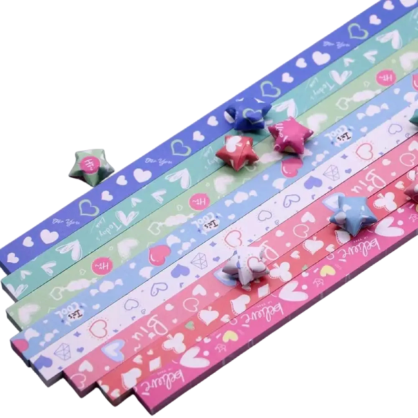 Origami papírové proužky 540 ks 24 × 1 cm barevné se srdíčkovým motivem skládací papír pro hvězdy DIY tvoření dekorace 1