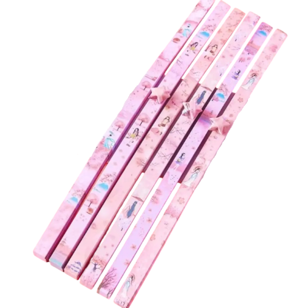 Origami papírové proužky 540 ks 24 × 1 cm potištěné růžové skládací papíry s motivem postav DIY tvoření hvězd dekorace 1