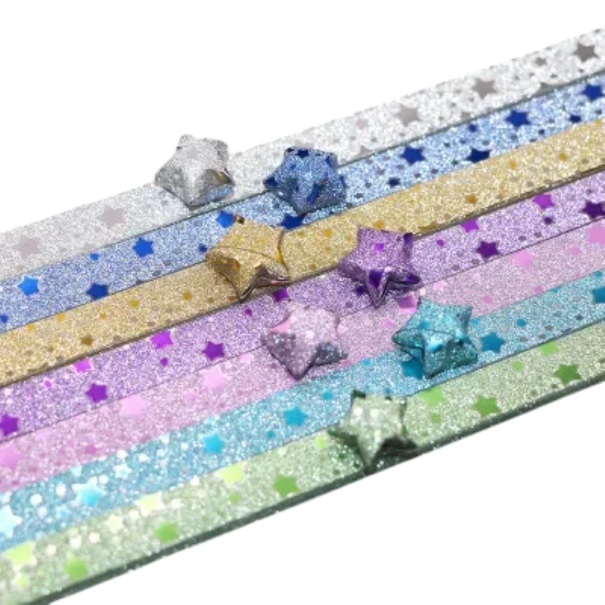 Origami papírové proužky třpytivé 140 ks se vzorem hvězd lesklý skládací papír pro výrobu hvězd DIY dekorace a ruční práce 1