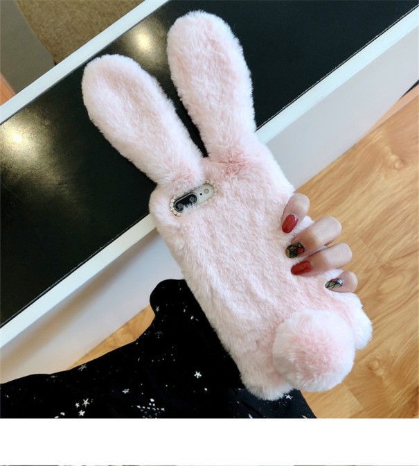 Originální pouzdro na iPhone s chlupatým králíčkem J1407 růžová 6