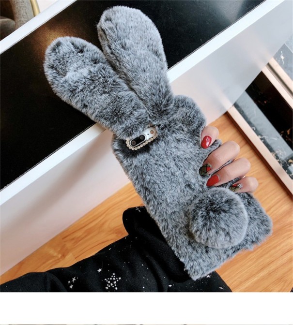 Originální pouzdro na iPhone s chlupatým králíčkem J1407 šedá 6