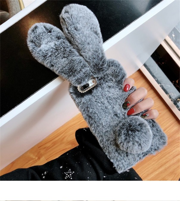 Originalt iPhone-cover med pelset kanin J1407 grå 6
