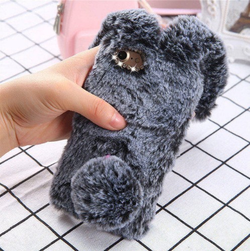 Originalt iPhone-cover med pelset kanin mørkegrå 8