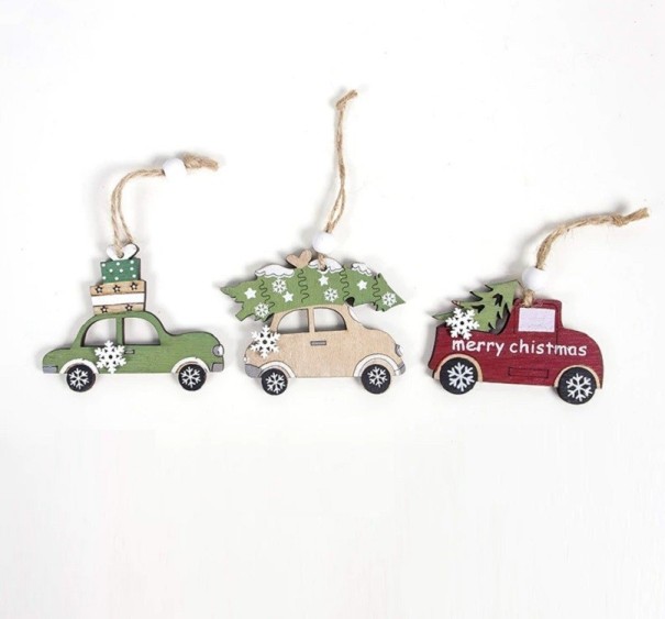 Ornements de Noël en bois 3 pcs C586 1