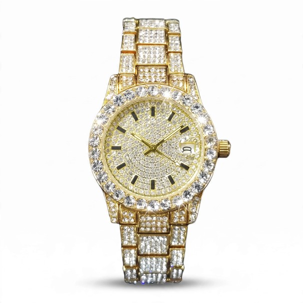 Orologi da donna al quarzo Uniguet Brillanti con pietre e data Impermeabili 30 m Diametro 34 mm Acciaio inossidabile Bracciale in acciaio Per oro