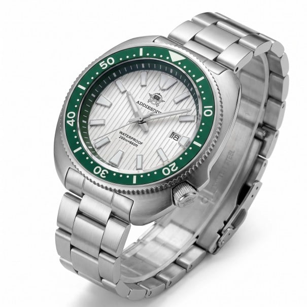 Orologi da immersione da uomo con data Cifrascossa a righe Vetro zaffiro Impermeabile 200 m Cassa 43,8 mm Acciaio inossidabile 316L Per nuoto verde