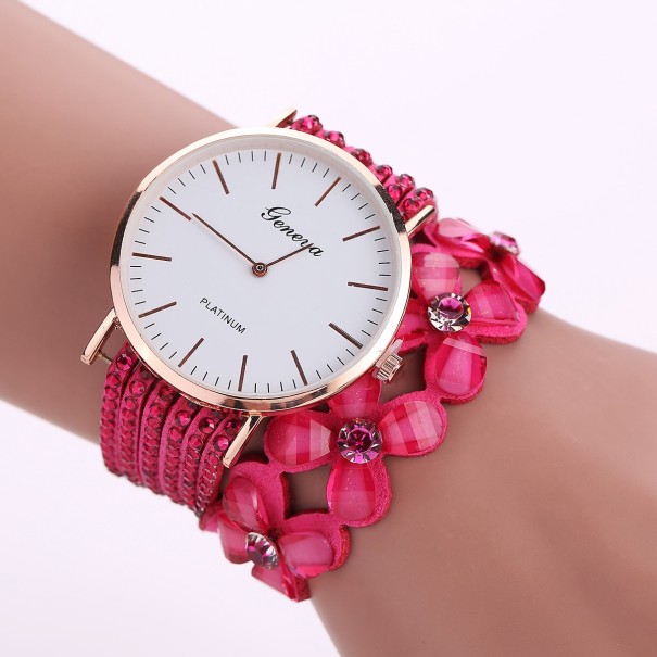 Orologi da polso da donna con fiori J3117 rosa scuro