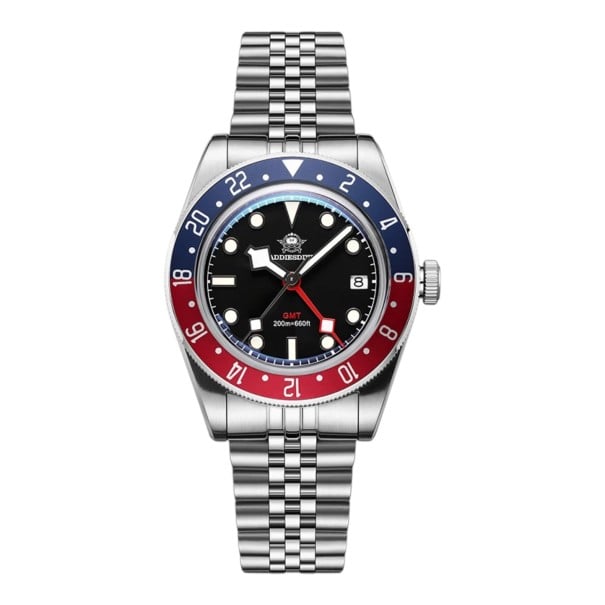 Orologi da uomo GMT con data Impermeabili 200 m Indici luminosi BGW9 Cassa 39 mm Acciaio inossidabile 316L Vetro minerale Per nuoto nero