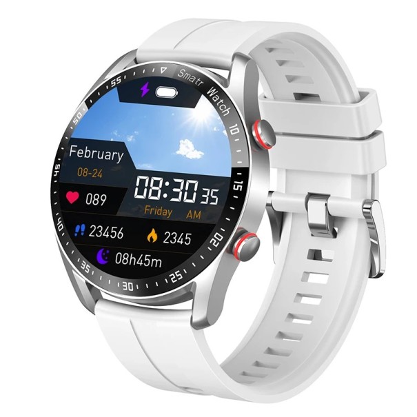 Orologi sportivi da uomo impermeabili smart 45,5 mm larghezza orologio 260 mm lunghezza cinturino Orologi smart resistenti per lo sport Funzioni di movimento Stile attivo bianco