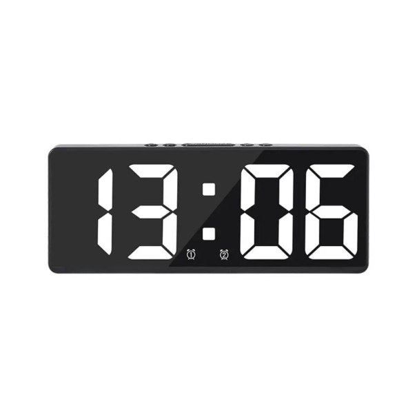 Orologio digitale con controllo vocale 17 cm LED display Superficie a specchio 5 livelli di luminosità Alimentazione USB 12/24H Modalità non disturbare bianco