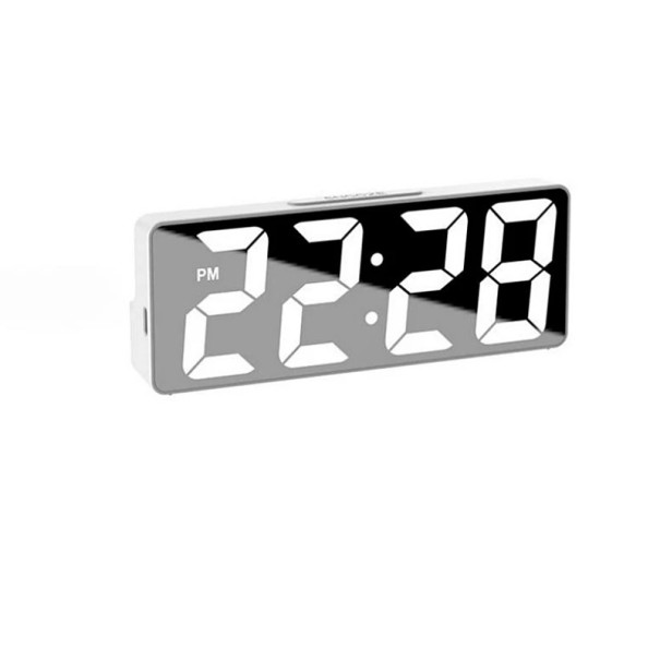 Orologio digitale con numeri bianchi 15,8 x 5,9 x 2,5 cm Alimentazione USB Tipo-C Doppia sveglia Termometro Data Modalità notturna Funzione bianco