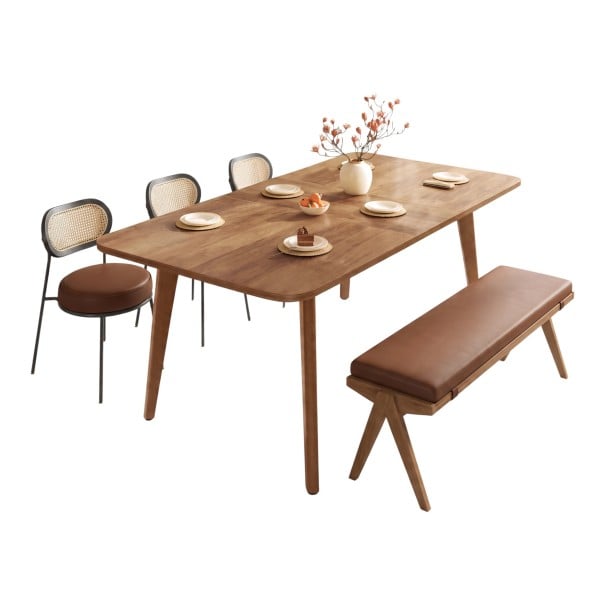 Összecsukható étkezőasztal 4–8 személy számára 140–180 x 85 cm Fa lap és tömörfa Fa megjelenés Mézbarna Konyhába és étkezőbe 1