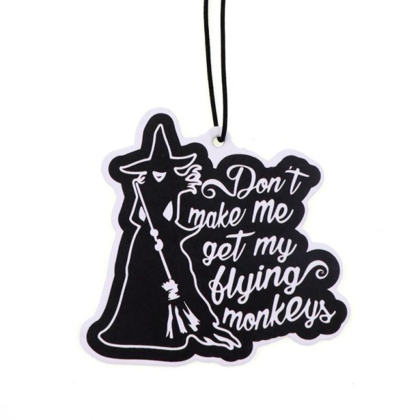 Osvěžovač vzduchu do auta závěsný s citací „Don’t make me get my flying monkeys“ černobílý přívěsek dekorace interiér 1