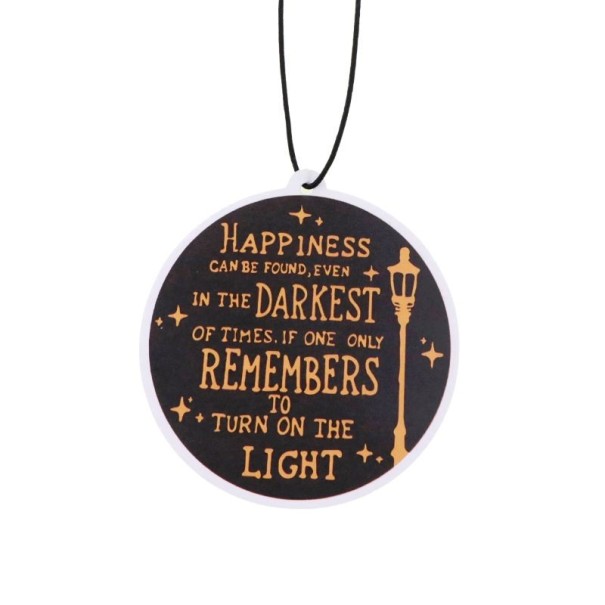 Osvěžovač vzduchu do auta závěsný s citací „Happiness Can Be Found…“ aromaterapie černý kulatý přívěsek dekorace interiéru vozu 1