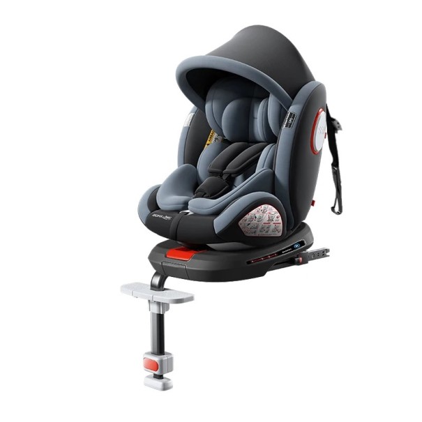 Otočná dětská autosedačka 360 stupňů 0 až 36 kg ISOFIX opěrná noha pětibodové pásy sluneční stříška opěrka nohou boční ochrana šedočerná šedá