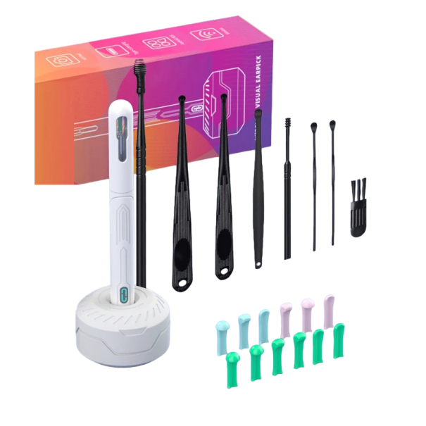 Otoscoop voor oorinspectie en -reiniging met accessoires Endoscoopcamera voor oorreiniging Slimme visuele oorreinigingsstick wit