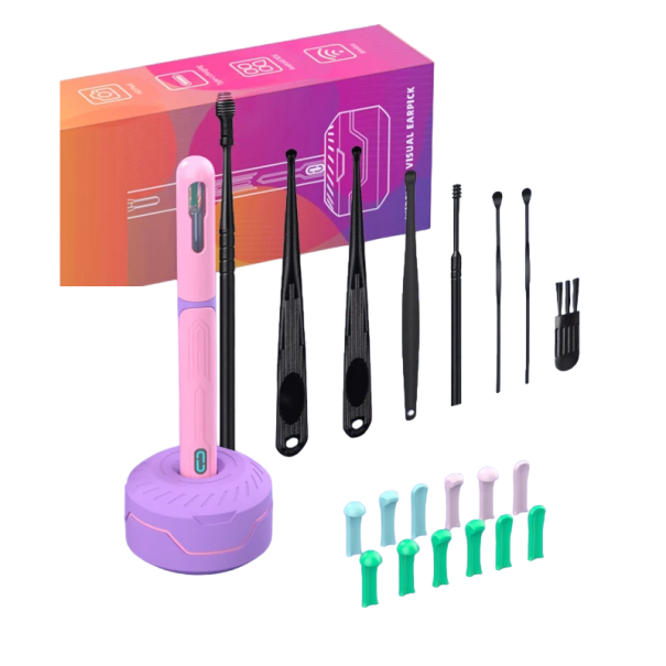Otoscope pour le contrôle et le nettoyage de l'oreille avec accessoires Caméra endoscopique pour le nettoyage des oreilles Bâtonnet visuel intelligent pour le nettoyage des oreilles rose