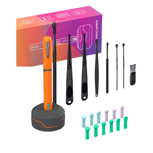Otoscopio para inspección y limpieza de oídos con accesorios Cámara endoscópica para limpieza de oídos Bastón inteligente para limpieza visual de oídos naranja