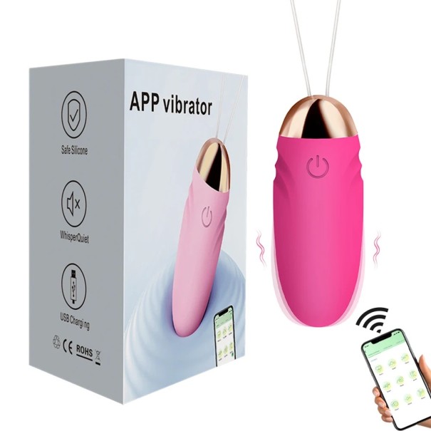 Ou vibrator cu aplicație mobilă, 9 moduri de vibrație, 6 moduri de control, cablu de tragere, încărcare USB, ambalaj discret roz închis