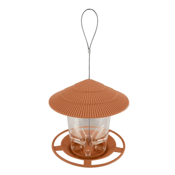 Outdoor Bird Feeder 16.5 x 16.5 cm Hanging Feeder with Roof and Perch Metal Wire 13.5 cm Durable Bird Feeder for the Garden brown