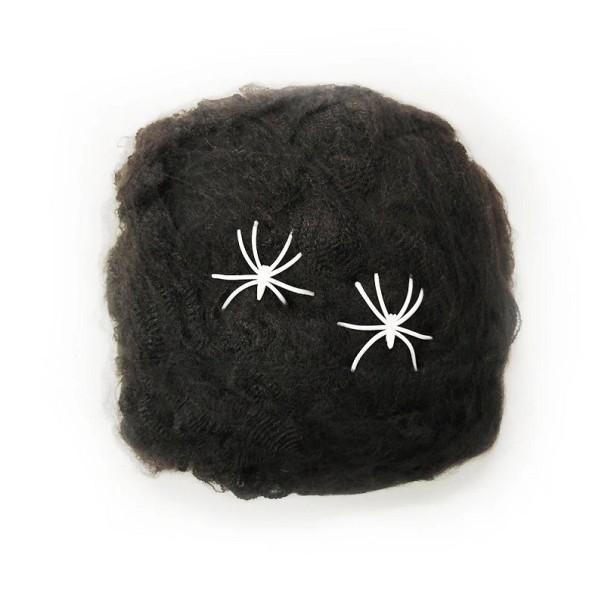 Outdoor Halloween Prop Stretchable Artificial Cobweb with Spiders Party Decoration Colourful Cobweb Haunted House Halloween Decoration 20 g black