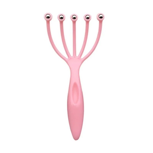 Outil de massage de la tête Appareil de massage du cuir chevelu avec 5 billes en acier Outil de massage antistress pour le cuir chevelu 19 x 9 x 3 cm rose